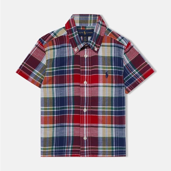 Polo Ralph Lauren 40/1 Madras Poplin-Ss Bd-Si-Sps Kids Botton down shirt - Picture 1 of 2